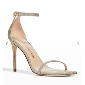 Stuart Weitzman Naked Platinum Noir Strappy Heels 10